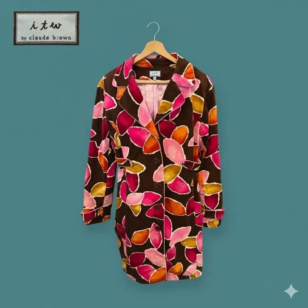 Vintage I t w by Claude Brown Women’s Brown Pink Orange Velvet Jacket Coat 14